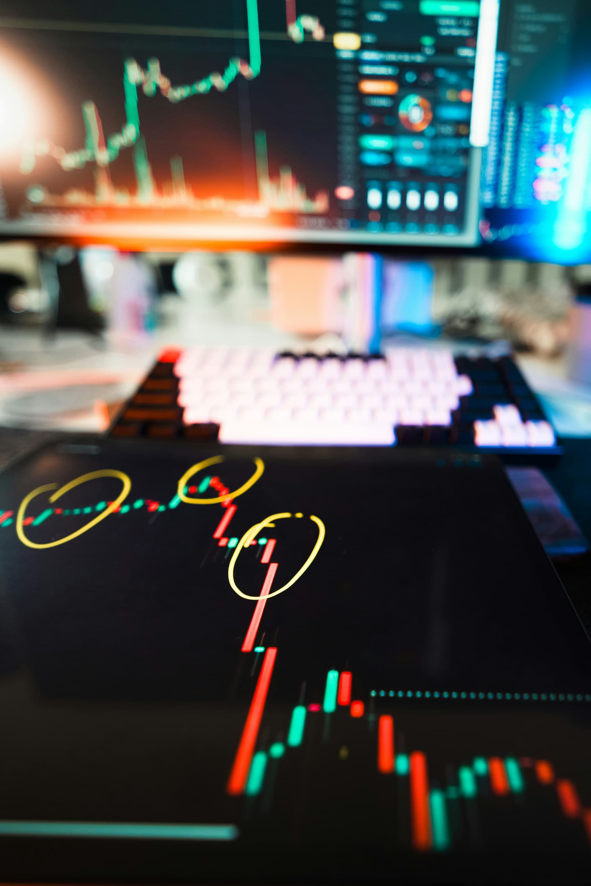 Instructor leading a live candlestick chart session with a small cohort
